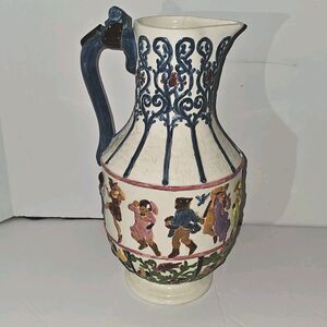 Atlantic Mold Decorative German Painted Pitcher Old World Circa. 1970 Vintage